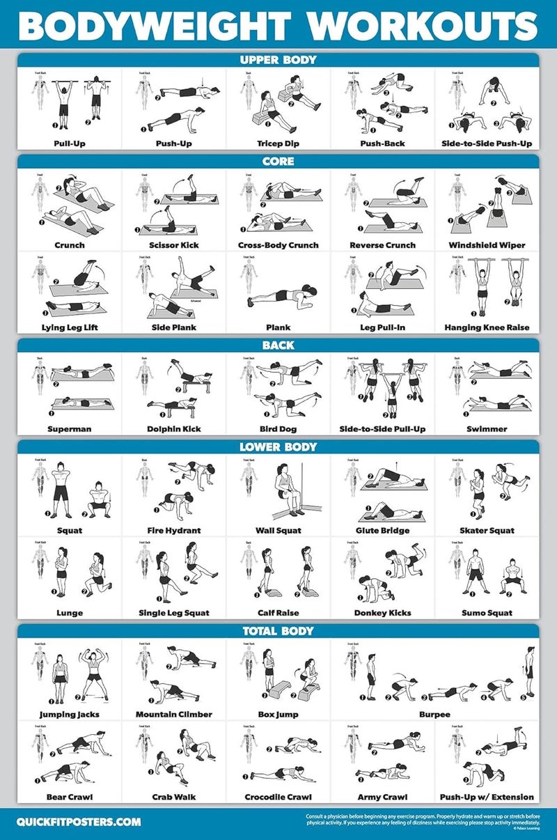 Palace Learning Dumbbell Workouts and Bodyweight Exercise Poster Set - LAMINATED 2 Chart Set - Dumbbell Exercise Routine & Body Weight Workouts (18" x 24") - Image 5