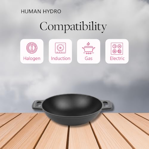 Human Hydro Pre-Seasoned Cast Iron Kadai/Kadhai | 25cm (9.7"), 2.5L Deep Wok | Naturally Non-Stick When Seasoned | Gas & Induction Compatible | Toxin-Free for Curries, Deep Frying & Sabzi - Image 3