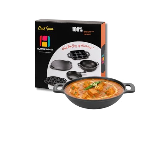 Human Hydro Pre-Seasoned Cast Iron Kadai/Kadhai | 25cm (9.7"), 2.5L Deep Wok | Naturally Non-Stick When Seasoned | Gas & Induction Compatible | Toxin-Free for Curries, Deep Frying & Sabzi - Image 1