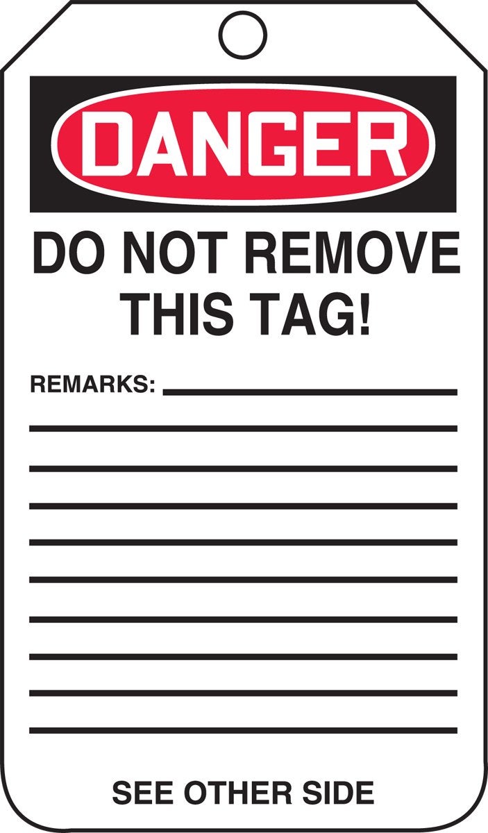 Accuform MDT188CTP PF-Cardstock Safety Tag, Legend "Danger Do Not Open This Valve", 5.75" Length x 3.25" Width x 0.010" Thickness, Red/Black on White (Pack of 25) - Image 2