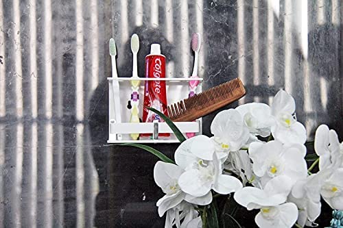 McMus Big Size Wall Mounted self Adhesive Acrylic Tooth Brush/Toothpaste Holder/Stand/Tumbler/Toothpaste for Bathroom Stand Organizer Rack for Home (Big Size) (White) - Image 2