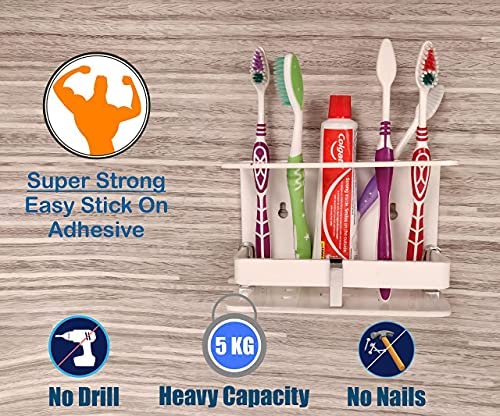 McMus Big Size Wall Mounted self Adhesive Acrylic Tooth Brush/Toothpaste Holder/Stand/Tumbler/Toothpaste for Bathroom Stand Organizer Rack for Home (Big Size) (White) - Image 4