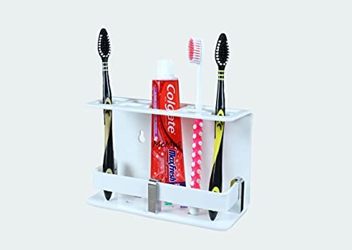 McMus Big Size Wall Mounted self Adhesive Acrylic Tooth Brush/Toothpaste Holder/Stand/Tumbler/Toothpaste for Bathroom Stand Organizer Rack for Home (Big Size) (White) - Image 5