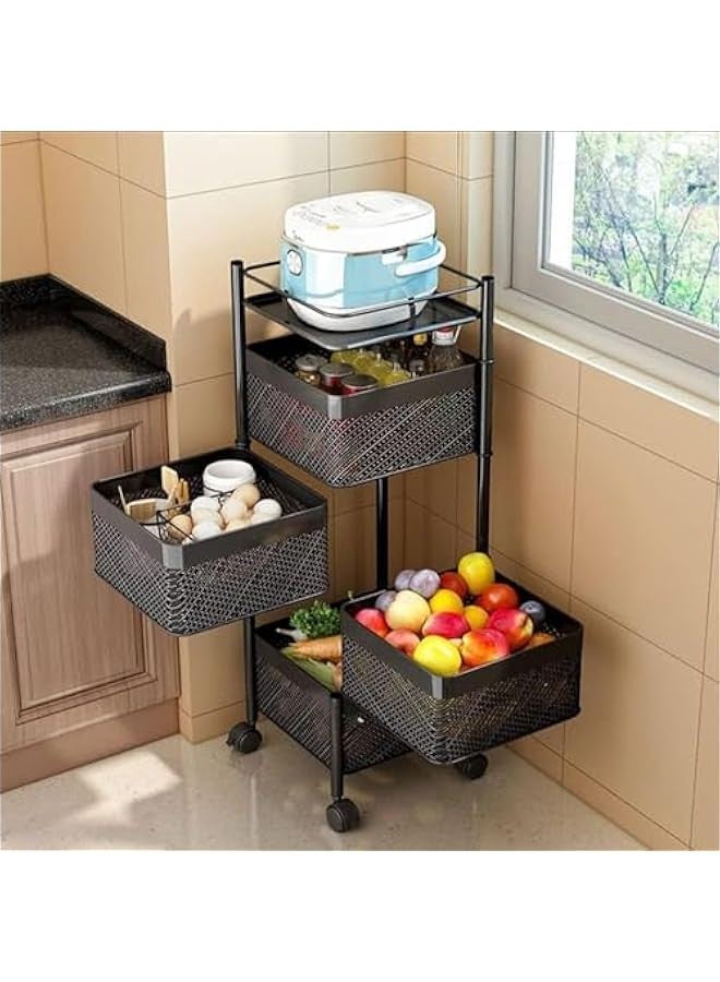 بيوينتي Multi Purpose Trolley Storage Organizer And kitchen accessories items for Kitchen Storage Rack Square Design Fruits & Vegetable Onion Cutlery (Matt Black, 4 Layer Drawer) - Image 1