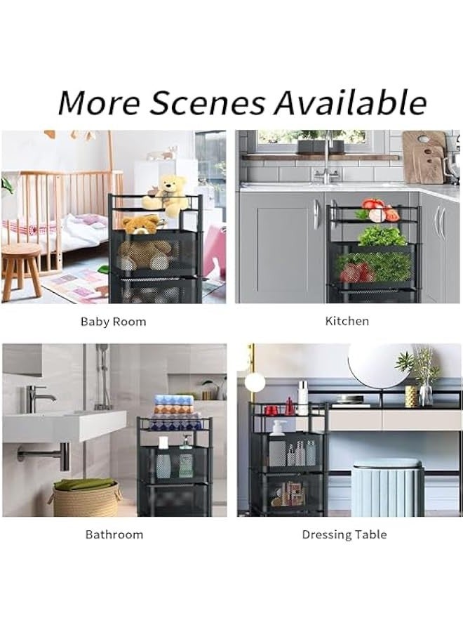 بيوينتي Multi Purpose Trolley Storage Organizer And kitchen accessories items for Kitchen Storage Rack Square Design Fruits & Vegetable Onion Cutlery (Matt Black, 4 Layer Drawer) - Image 4