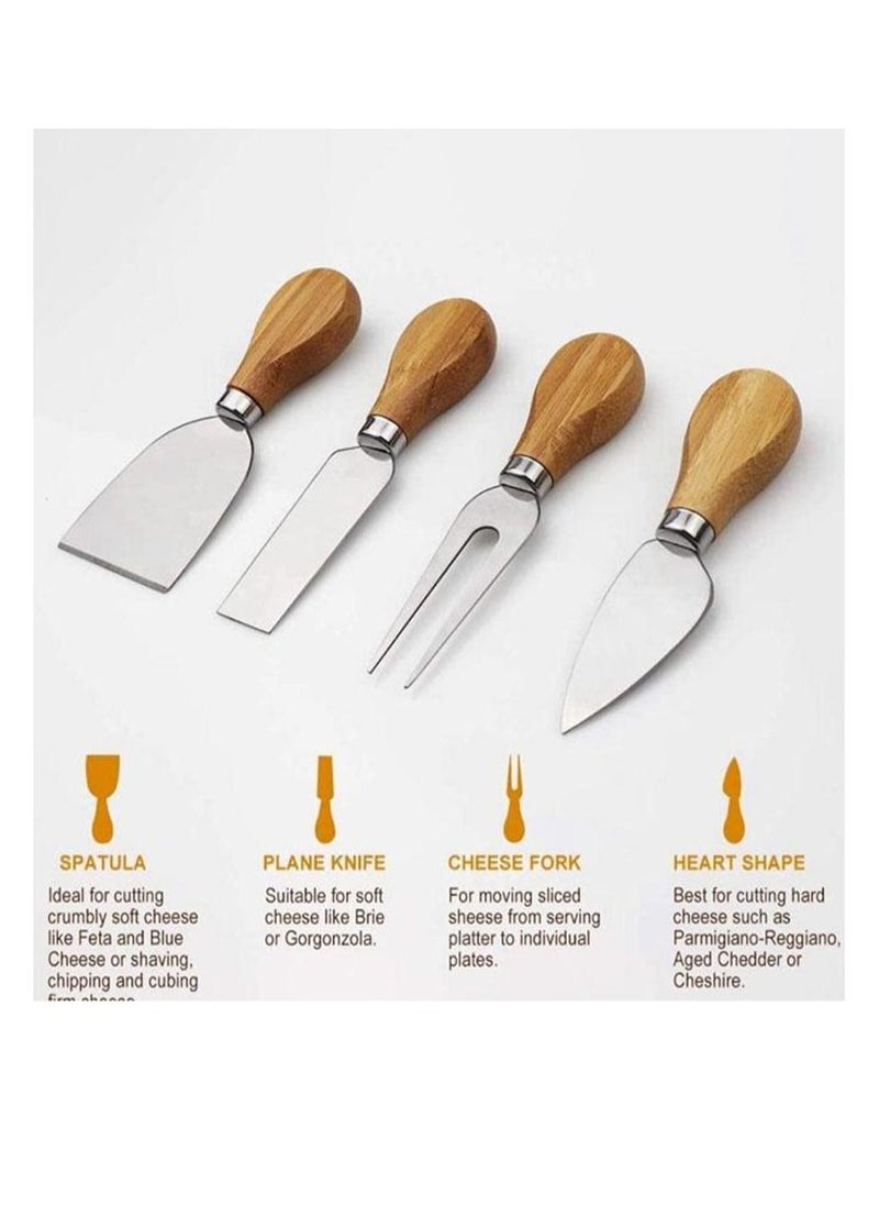 Cuisine Art Organic Bamboo Cheese Cutting Board & Knife Gift Set - Wooden Serving Tray for Charcuterie Meat Platter, Fruit & Crackers with 4 Cheese Knives  - Image 3