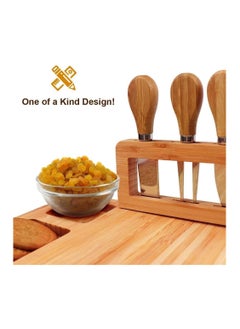 Cuisine Art Organic Bamboo Cheese Cutting Board & Knife Gift Set - Wooden Serving Tray for Charcuterie Meat Platter, Fruit & Crackers with 4 Cheese Knives  - Image 4