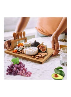 Cuisine Art Organic Bamboo Cheese Cutting Board & Knife Gift Set - Wooden Serving Tray for Charcuterie Meat Platter, Fruit & Crackers with 4 Cheese Knives  - Image 2