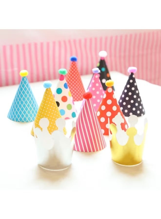 11pcs Birthday Party Cone Hats - Pompoms, Cute Cake Cone Birthday Paper Hats, Cute Crowns for Kids and Adults - Image 5