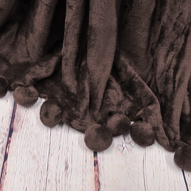 Home Soft Things Pompom Bed Couch Throw Blanket, 50'' x 60'', Chocolate, Fuzzy Soft Comfy Warm Decorative Throw Blanket for Living Room Bedroom Suitable for All Seasons - Image 3