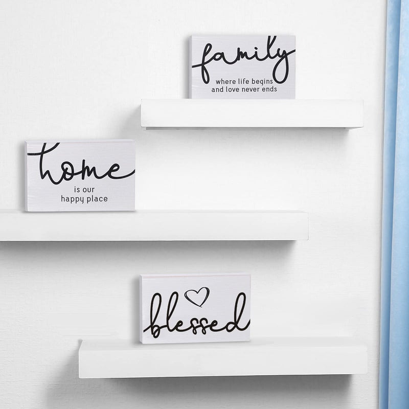 Jetec 3 Pcs Family Home Blessed Rustic Wood Sign Mini Wood Decorative Farmhouse Woodworks Table Shelves Decorations Sign for Bedroom Kitchen Living Room Table Decor(White,4.25 x 2.76 x 0.59 in) - Image 4