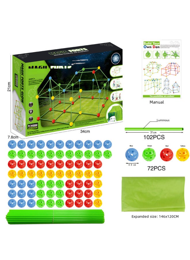 Children's Diy Bead Tent Fort Building Kit Tent Building Game House Puzzle Building Blocks-Color:Luminous -55 Ball +100 Tube + Cloth  - Image 3