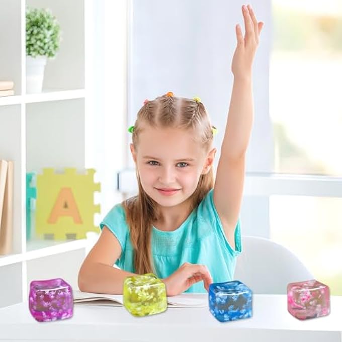 Siwarm Fidget Toy Stress Cube- 4 Pack Sensory Squeeze Toys, Slow Rising Squishy Cube Filled with Thick Substance and Snowflakes Crafts, Anxiety Stress Relief Calming Tool for Adults and Kids - Image 2