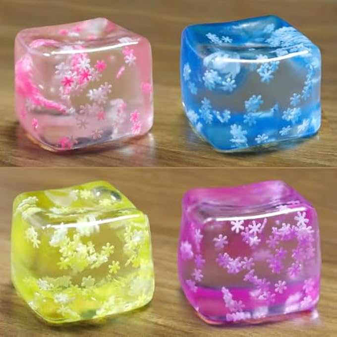 Siwarm Fidget Toy Stress Cube- 4 Pack Sensory Squeeze Toys, Slow Rising Squishy Cube Filled with Thick Substance and Snowflakes Crafts, Anxiety Stress Relief Calming Tool for Adults and Kids - Image 1