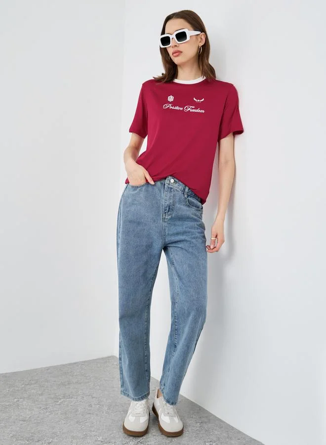 Take Two Take Two Slogan Print Regular Fit T-Shirt