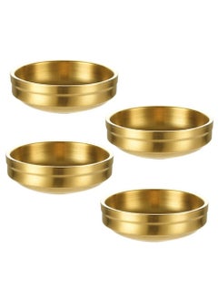 Y&D Stainless Steel Sauce Dish, 4Pcs Double-Deck Mini Round Seasoning Bowls for Salad Dressing Ketchup Appetizer Side Dish Sushi Dip 9cm, Gold  - Image 1