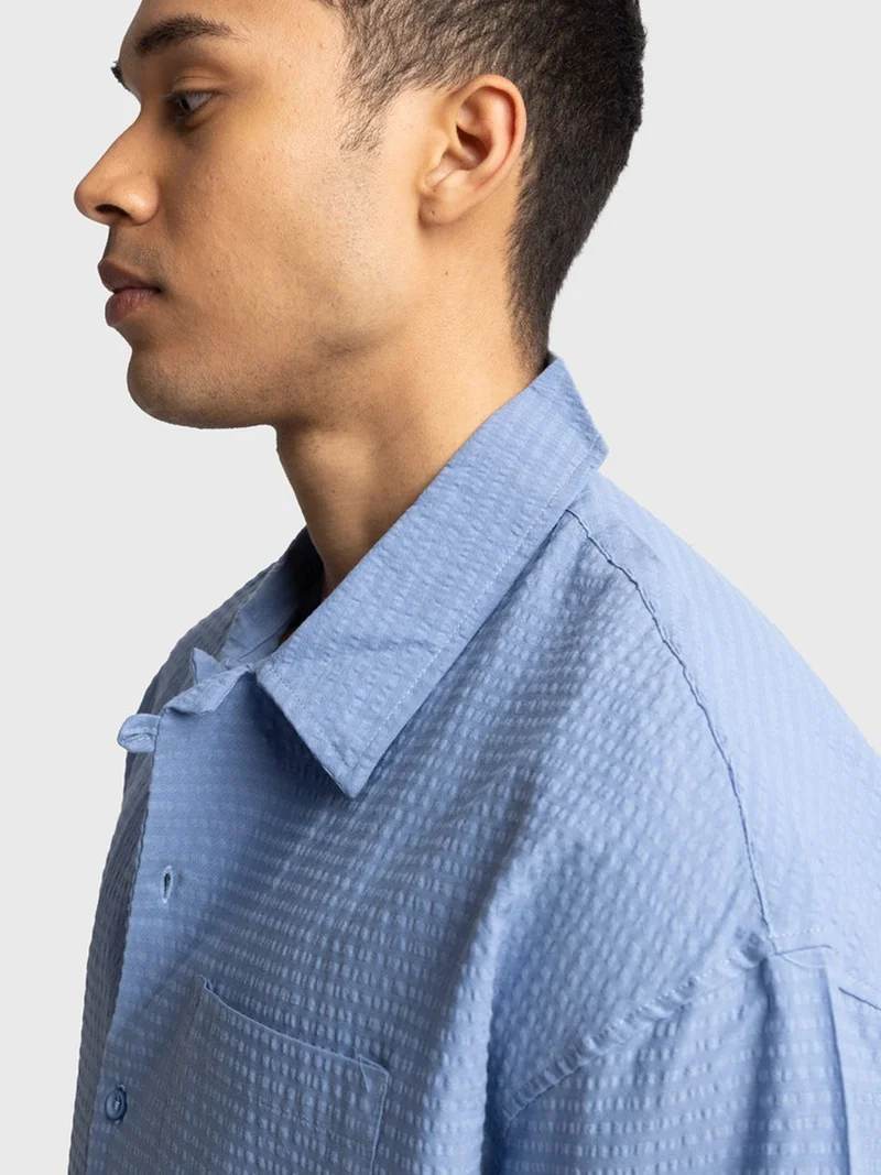 Giesto Maya Blue GIESTO Textured Short Sleeve Shirt for Men | Best Price UAE