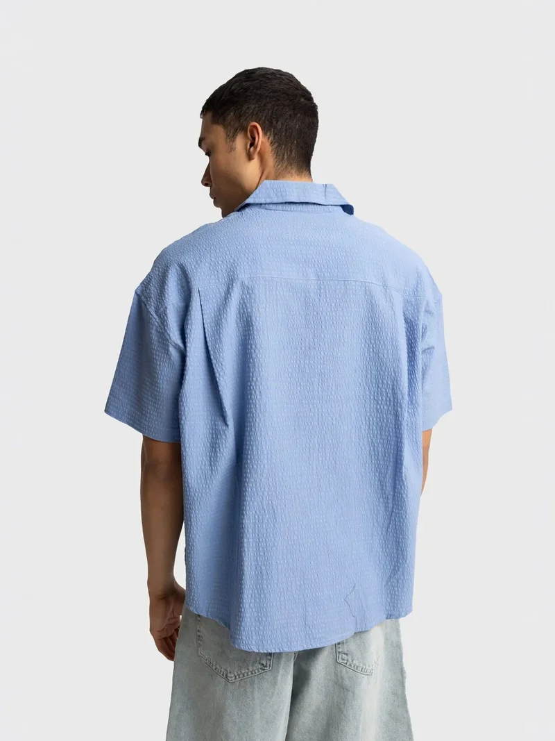 Giesto Maya Blue GIESTO Textured Short Sleeve Shirt for Men | Best Price UAE