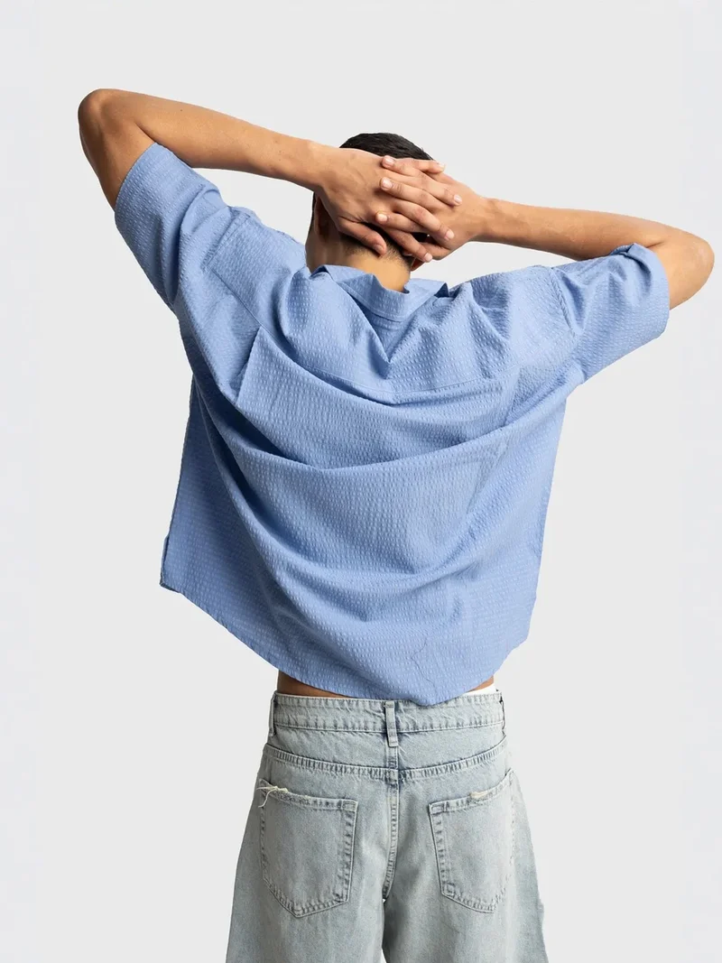 Giesto Maya Blue GIESTO Textured Short Sleeve Shirt for Men | Best Price UAE