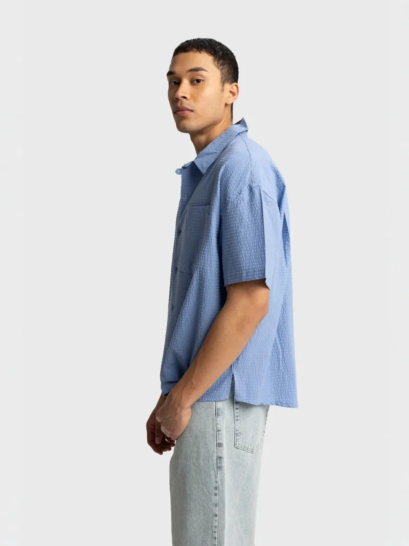 Giesto Maya Blue GIESTO Textured Short Sleeve Shirt for Men | Best Price UAE