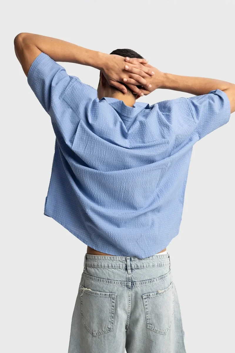Giesto Maya Blue GIESTO Textured Short Sleeve Shirt for Men | Best Price UAE