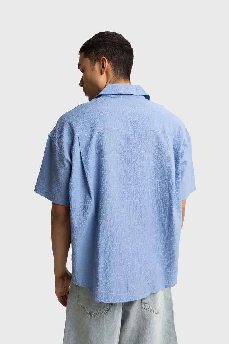 Giesto Maya Blue GIESTO Textured Short Sleeve Shirt for Men | Best Price UAE