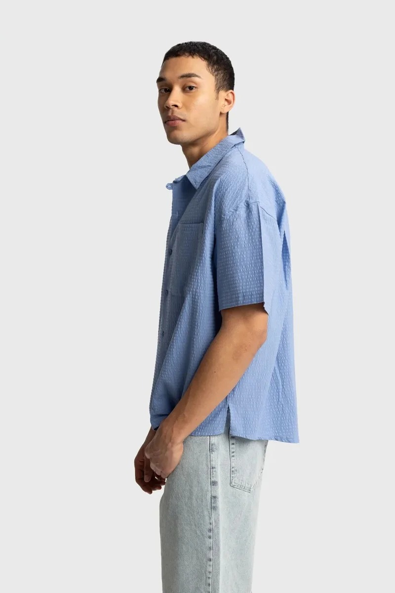 Giesto Maya Blue GIESTO Textured Short Sleeve Shirt for Men | Best Price UAE