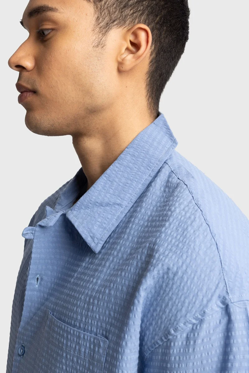 Giesto Maya Blue GIESTO Textured Short Sleeve Shirt for Men | Best Price UAE