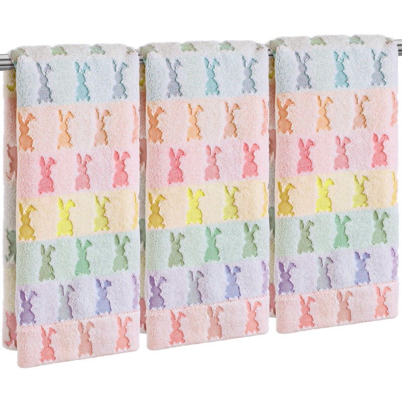 Hahafelt 3 Pcs Easter Hand Towels for Bathroom Easter Bunny Egg Rabbit Pattern 100% Cotton Absorbent Cute Spring Decorative Towels for Bathroom Kitchen Decor Gift, 13.4 x 30 Inch (Pastel,Rabbit) - Image 1
