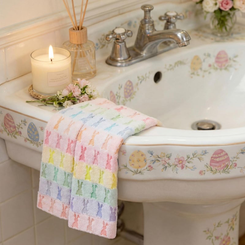 Hahafelt 3 Pcs Easter Hand Towels for Bathroom Easter Bunny Egg Rabbit Pattern 100% Cotton Absorbent Cute Spring Decorative Towels for Bathroom Kitchen Decor Gift, 13.4 x 30 Inch (Pastel,Rabbit) - Image 4