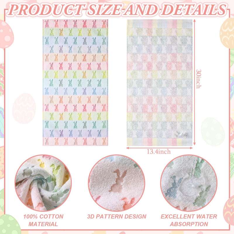 Hahafelt 3 Pcs Easter Hand Towels for Bathroom Easter Bunny Egg Rabbit Pattern 100% Cotton Absorbent Cute Spring Decorative Towels for Bathroom Kitchen Decor Gift, 13.4 x 30 Inch (Pastel,Rabbit) - Image 2