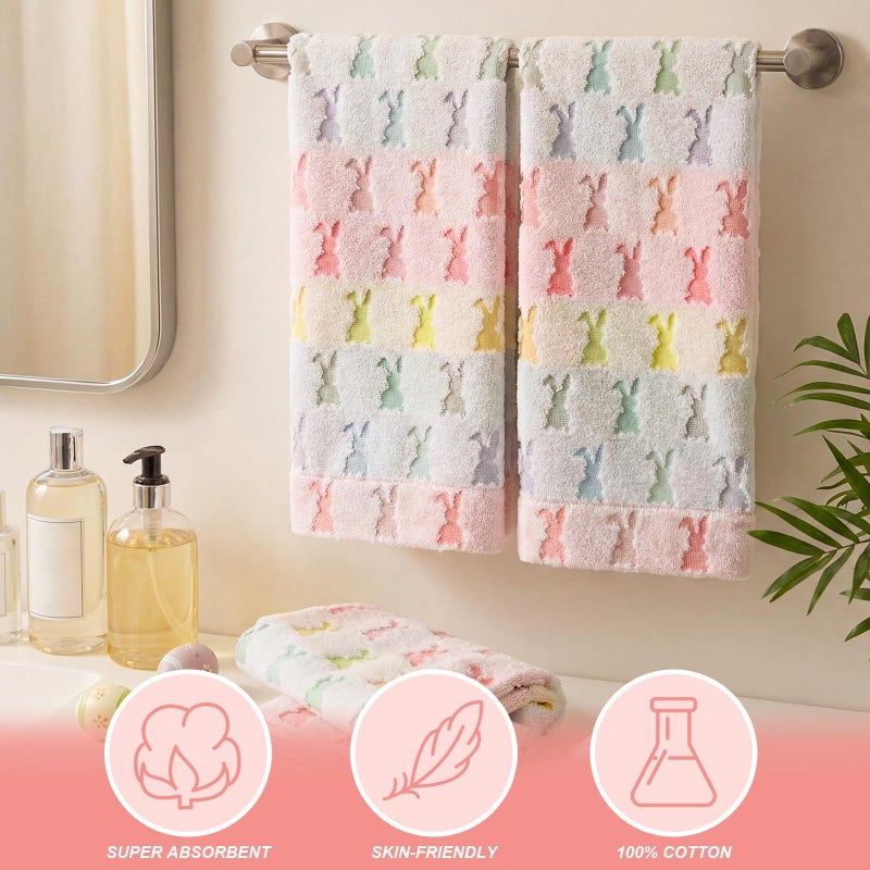 Hahafelt 3 Pcs Easter Hand Towels for Bathroom Easter Bunny Egg Rabbit Pattern 100% Cotton Absorbent Cute Spring Decorative Towels for Bathroom Kitchen Decor Gift, 13.4 x 30 Inch (Pastel,Rabbit) - Image 3