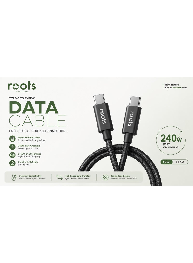 روتس كيبل بيانات مجدول من roots تايب سي إلى تايب سي، 240 واط، 2 متر - Image 2