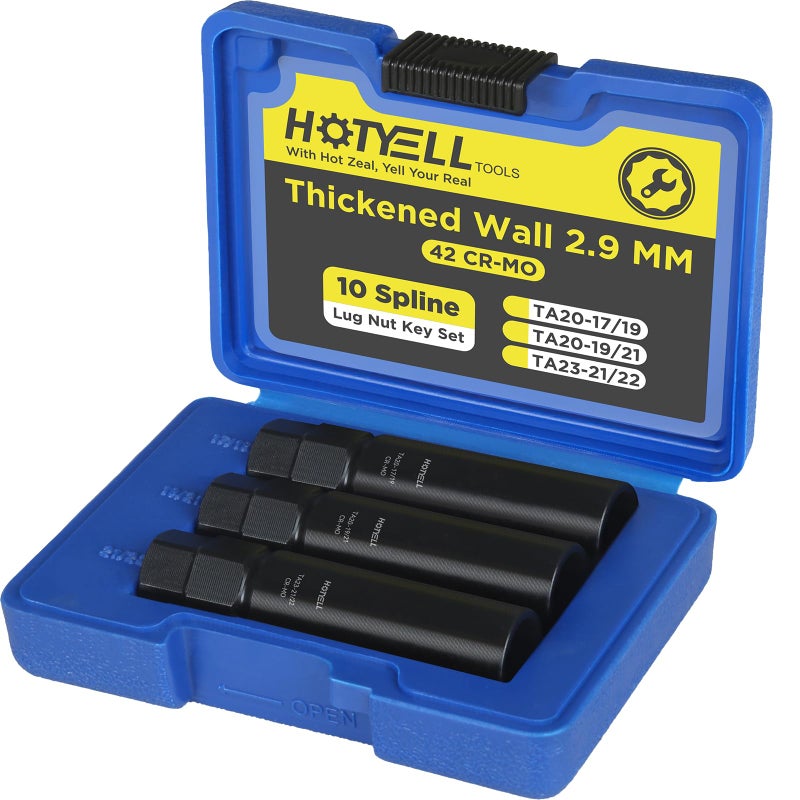 HOTYELL 10 Spline Lug Nut Key, Thicker Wall 10-Spline Lug Nut Socket Set, Break-Resistant Wheel Lugnut Removal Tool for Aftermarket Locking Lug Nuts, Compatible with Bimecc Lug Nuts (3 Piece Set) - Image 1