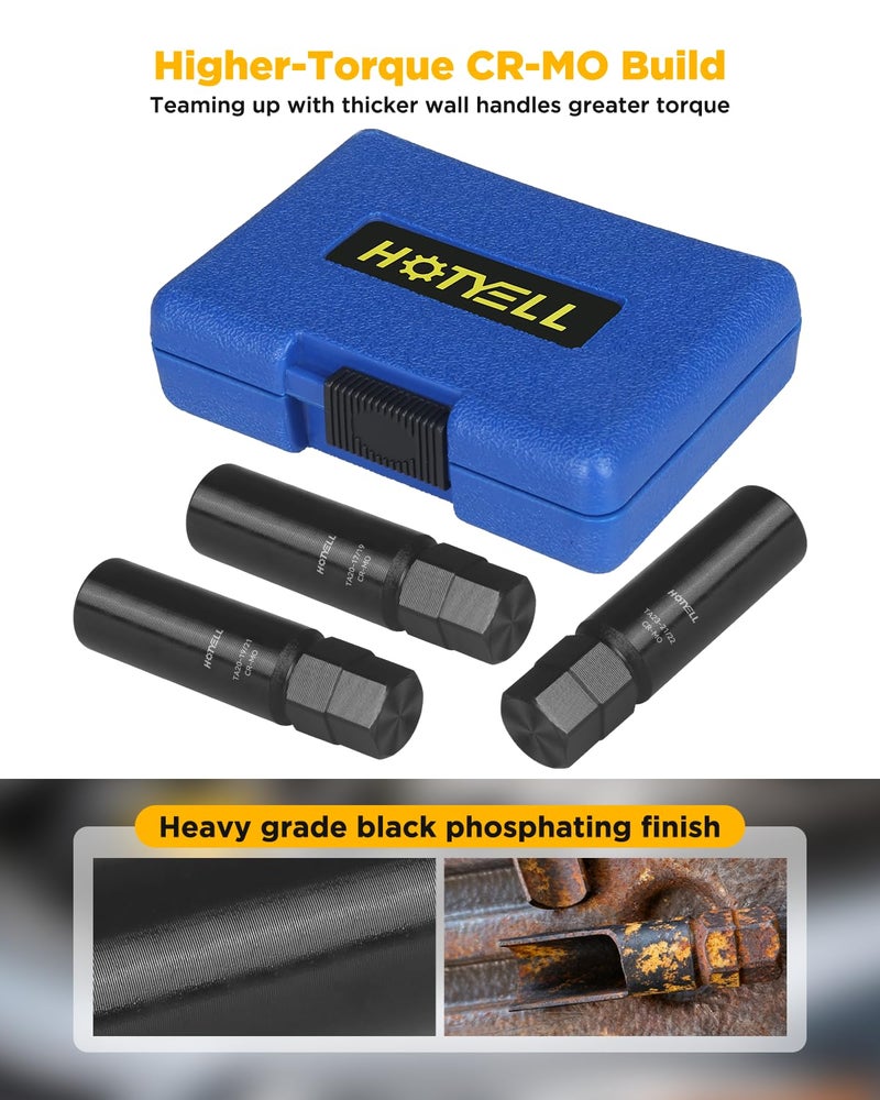 HOTYELL 10 Spline Lug Nut Key, Thicker Wall 10-Spline Lug Nut Socket Set, Break-Resistant Wheel Lugnut Removal Tool for Aftermarket Locking Lug Nuts, Compatible with Bimecc Lug Nuts (3 Piece Set) - Image 5