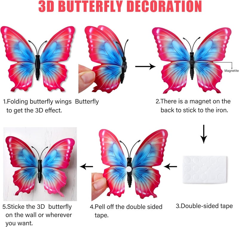 LiveGallery 72 PCS Removable 3D DIY Beautiful Butterfly Wall Decals Colorful Butterflies Art Decor Wall Stickers Murals for Home Nursery Bedroom Classroom Offices TV Background Multicolor - Image 4