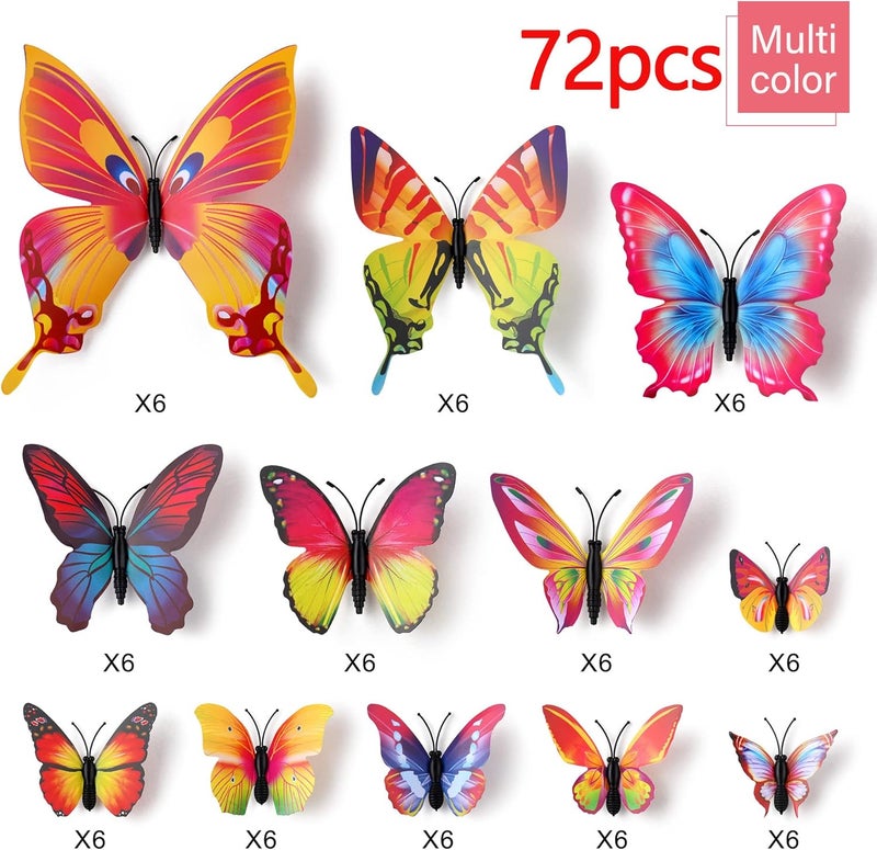 LiveGallery 72 PCS Removable 3D DIY Beautiful Butterfly Wall Decals Colorful Butterflies Art Decor Wall Stickers Murals for Home Nursery Bedroom Classroom Offices TV Background Multicolor - Image 2