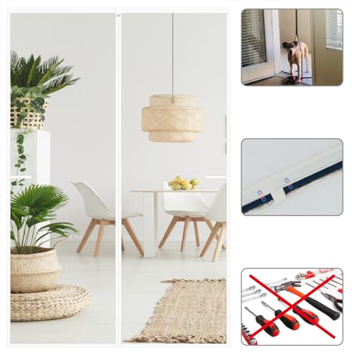 CHIYUNS White Screen Door Mesh Magnetic Closure Heavy Duty 36 x 80 inch, Self Closing Fiberglass Mosquito Net with Magnet for Doors, Bug Fly Screens Curtain for Doorway, Keep Bugs Out, Pet Friendly - Image 1