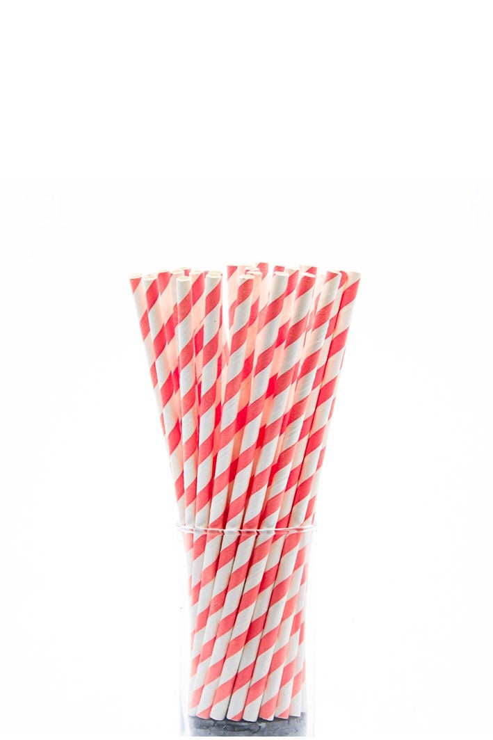 BarPros Eco-Friendly Red and White Striped Paper Straws - 6mm x 195mm (Pack of 250) - Image 1
