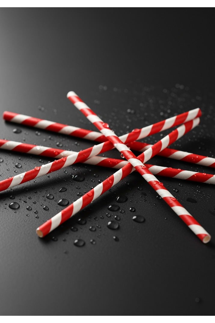 BarPros Eco-Friendly Red and White Striped Paper Straws - 6mm x 195mm (Pack of 250) - Image 2