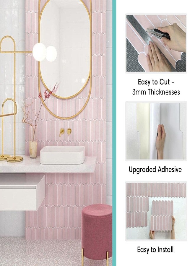Commomy 10 Pcs 3D Pink Peel and Stick on Splash Back,11'8 x 11'8 Matt UrltraLight PVC Long Fish Scale Self Adhesive Wall Tiles for Kitchen, Bathroom, Living Room, Bedroom, RV - Image 5
