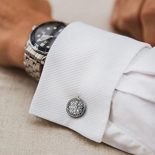 HAWSON Vintage Cufflinks and Tuxedo Shirt Studs for Men Retro Flower Pattern Best Wedding Business Gifts for Men with Box - Image 2