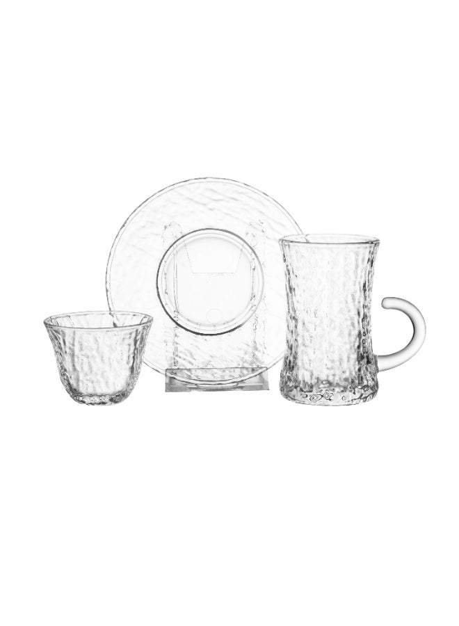 Elegant Saudi tea and coffee set made of pure glass, consisting of 12 tea cups + 12 tea saucers + 12 Saudi coffee cups - Image 2