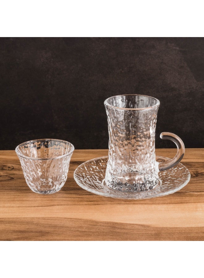 Elegant Saudi tea and coffee set made of pure glass, consisting of 12 tea cups + 12 tea saucers + 12 Saudi coffee cups - Image 1