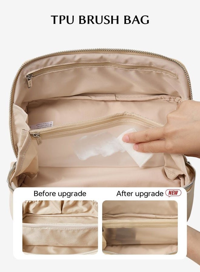 EACHY Travel Makeup Bag,Large Capacity Cosmetic Bags for Women,Waterproof Portable Pouch Open Flat Toiletry Bag Pattern Makeup Bag, BA-Beige, Medium - Image 4