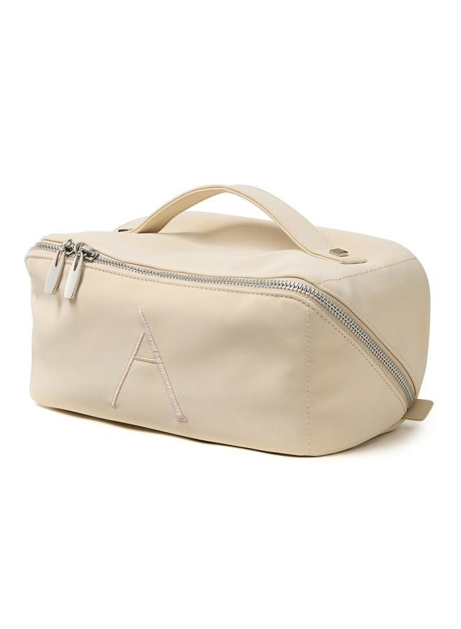 EACHY Travel Makeup Bag,Large Capacity Cosmetic Bags for Women,Waterproof Portable Pouch Open Flat Toiletry Bag Pattern Makeup Bag, BA-Beige, Medium - Image 1