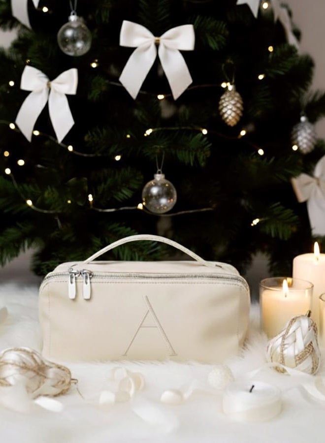 EACHY Travel Makeup Bag,Large Capacity Cosmetic Bags for Women,Waterproof Portable Pouch Open Flat Toiletry Bag Pattern Makeup Bag, BA-Beige, Medium - Image 2