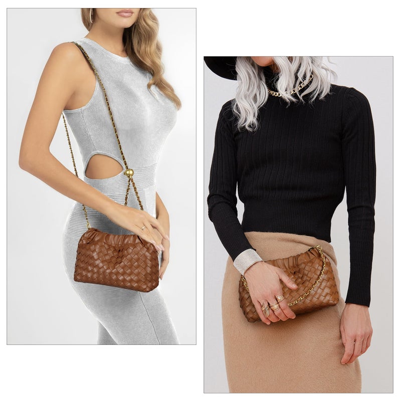 Joryin Woven Women's Crossbody Bag & Evening Purse, Trendy Dumpling Clutch & Hobo Cloud Shoulder Bag Trendy Dumpling Clutch Vegan Leather, Brown - Image 3