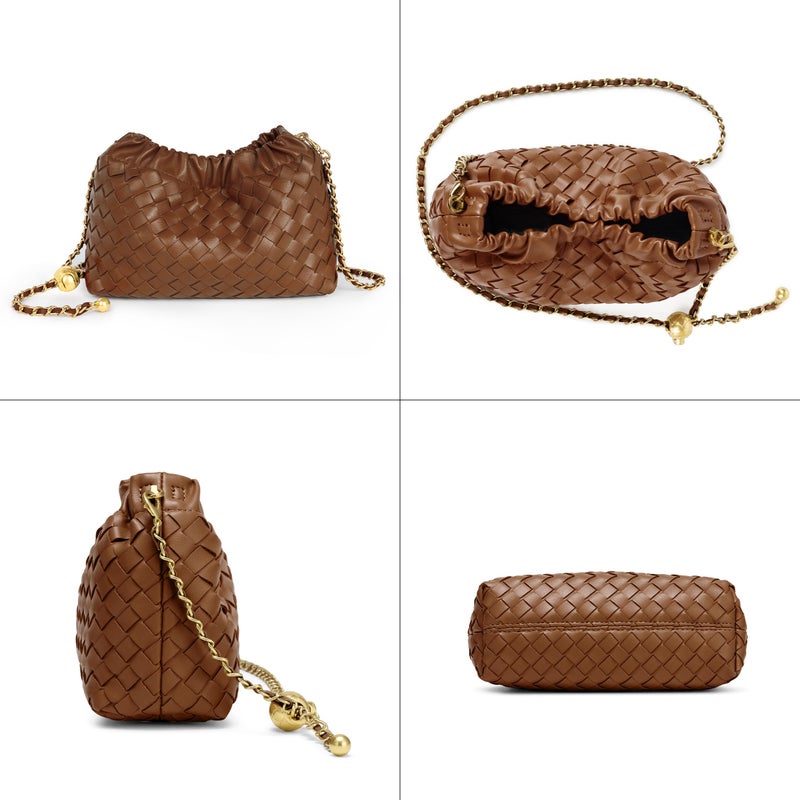 Joryin Woven Women's Crossbody Bag & Evening Purse, Trendy Dumpling Clutch & Hobo Cloud Shoulder Bag Trendy Dumpling Clutch Vegan Leather, Brown - Image 4