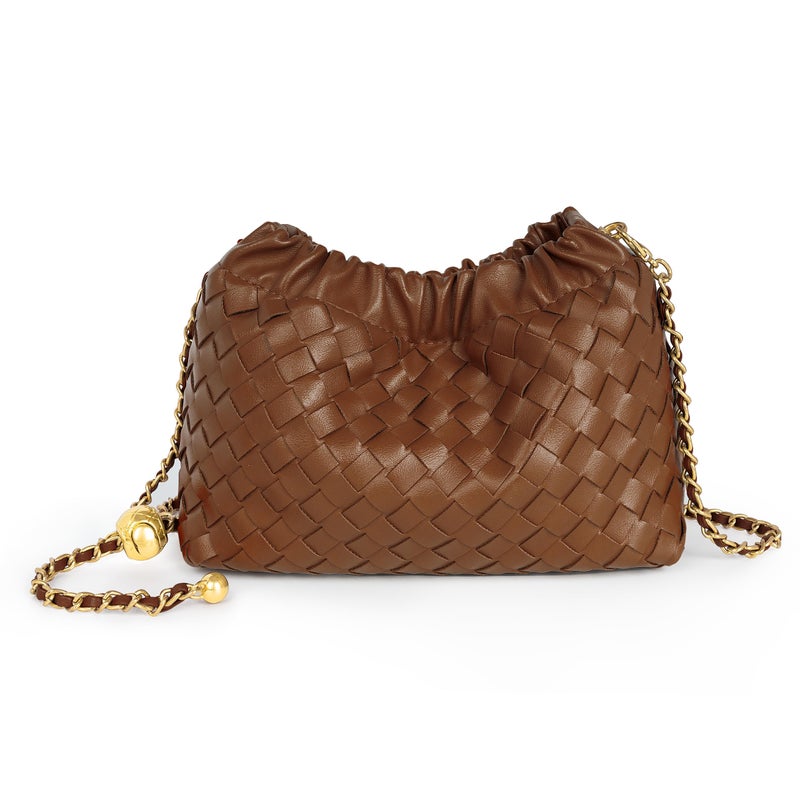 Joryin Woven Women's Crossbody Bag & Evening Purse, Trendy Dumpling Clutch & Hobo Cloud Shoulder Bag Trendy Dumpling Clutch Vegan Leather, Brown - Image 1